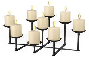 Fireplace Candle Holder with 9 Wax Pillar Plates, Candelabra Floor Mantle Iro... - Picture 1 of 7