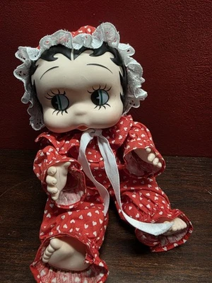 "Muñeca bebé Betty Boop 1989 vintage en pijama con capó de corazones-9"" de alto posable" Foto 1 de 4