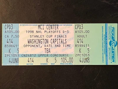 1998 STANLEY CUP FINALS FULL TICKET WASHINGTON CAPITALS HOME GAME vs RED WINGS - Image 1 of 2