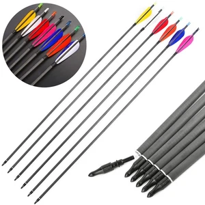 30" Pure Carbon Arrow 4" Feather SP600 Archery Compoundbow Recurve Bow Hunting - Picture 1 of 19