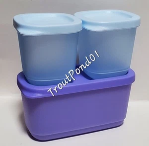 Tupperware Basic Brillante Cuadrado Redondo Mini Púrpura Azul Almacenamiento Nevera Snack Set - Imagen 1 de 5