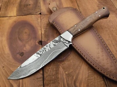 Custom Handmade Damascus Steel Fix Blade Camping Survival Outdoor Hunting Knife - Image 1 of 4