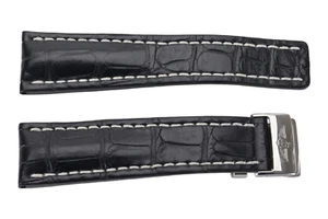 Breitling 24-20 110 correa de cuero negro + hebilla - Imagen 1 de 5