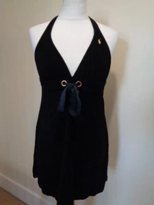 RALPH LAUREN BLACK TOWELING HALTER NECK DRESS WITH BOW DETAIL - SIZE SMALL - Picture 1 of 8