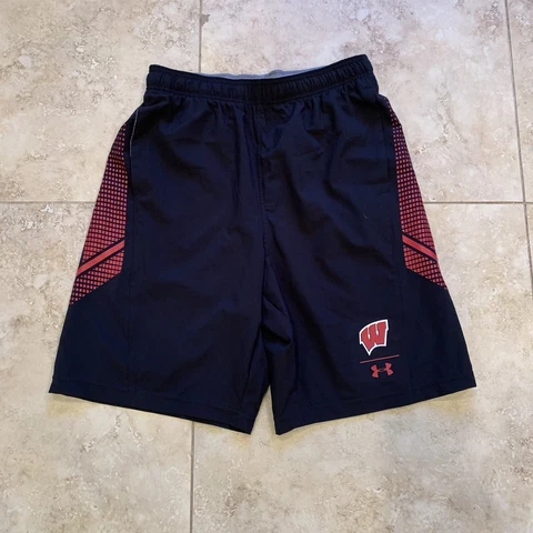 Under Armour Wisconsin Badgers Mens Medium Shorts Black Graphic Drawstring Cover