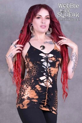 FESTIVAL WEAVE TOP Sacred Geometry Tie Dye Knotted Pixie Psytrance Festival  - Image 1 of 3