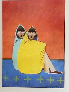 DOMINIC C [KISH-SHI-WA] ARQUERO VINTAGE COCHITI PUEBLO PAINTING MATTED 25" X 17" - Picture 1 of 4