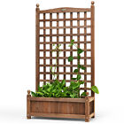 Costway 25"X11"X48" Solid Wood Planter Box With Trellis Weather-Resistant Brown