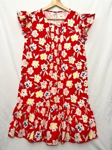 240397 Girls 14 CREWCUTS J6791 Red Floral Flutter Sleeve  A Line Woven Dress NWT - Picture 1 of 4
