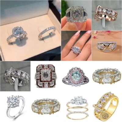 Size 5-12 Elegant   Rings Jewelry Cubic Zirconia Women Wedding Ring - Image 1 of 4