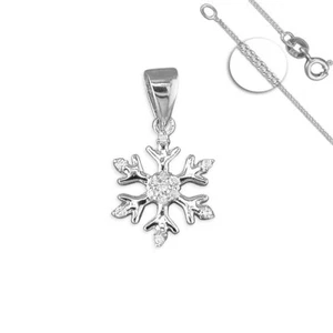 925 Argento Zirconi Fiocco di Neve Ciondolo Collana Natale Saldi - Picture 1 of 5