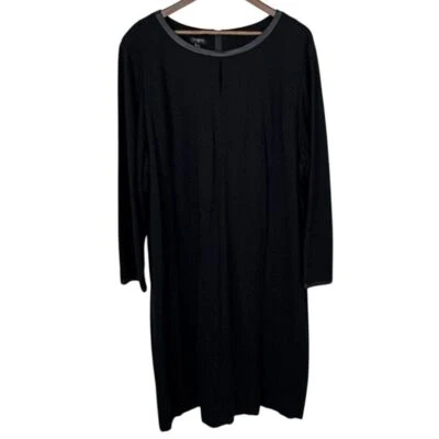 Talbots Black Knit Long Sleeve Dress Size 24 Leather Trim Keyhole Classic Event - Image 1 of 4