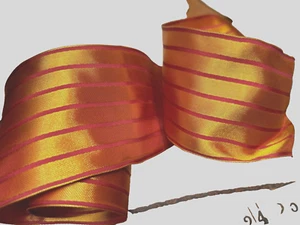 vintage ribbon 2 5/8" satin wire golden burgundy stripe 1yd Made in France - Picture 1 of 4