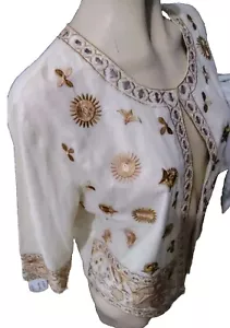 Neu mit Etikett Boho gold verziert bestickt offen Top Lg Southwestern Cotgecore - Bild 1 von 9