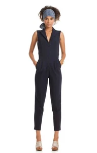 Classic TRINA TURK Emmalyn Elegant Tailored Zip Front Navy Blue Jumpsuit Sz 2 - Picture 1 of 10