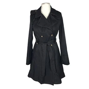 Laundry By Shelli Segal Trench Coat Black Jacket Ladies Size Medium Belted Work - Picture 1 of 12