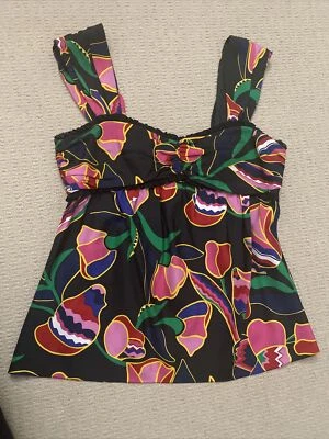 Blusa Marc Jacobs Azul Marino Rosa Rojo Floral Seda Sin Mangas Talla 6 Foto 1 de 4