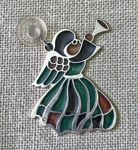 Vintage Angel Blowing Horn Suncatcher Metal Plastic Christmas Holiday Christian - Imagen 1 de 2