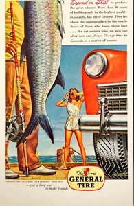 The General Tire Pretty Lady Fishing Vtg Print 1946 - Picture 1 of 6