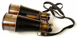 Antique Nautical Solid Brass Marine Vintage Binocular With Black Leather