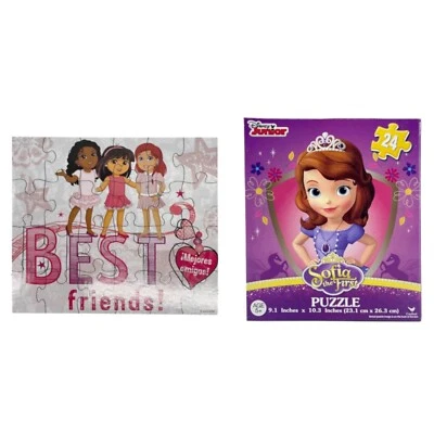 2 Sofia the First Dora the Explorer Jigsaw Puzzle Set 24 Pieces 9x10.3" 2 Pack - Image 1 of 4