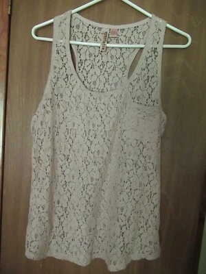 Regata feminina EYE SHADOW bege algodão nylon renda corrida traseira acabamento prata miçangas - Imagem 1 de 4