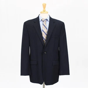 Ralph Lauren 44L Navy Sport Coat Blazer Jacket Striped 2B Wool - Picture 1 of 11