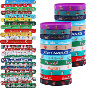 48Pcs Christmas Party Favors Slap Bracelets Rubber Wristbands for Kids Girls
