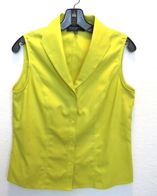 Jones New York Blouse Sz S Chartreuse Green Sleeveless Cotton Button Non Iron DR - Image 1 of 4