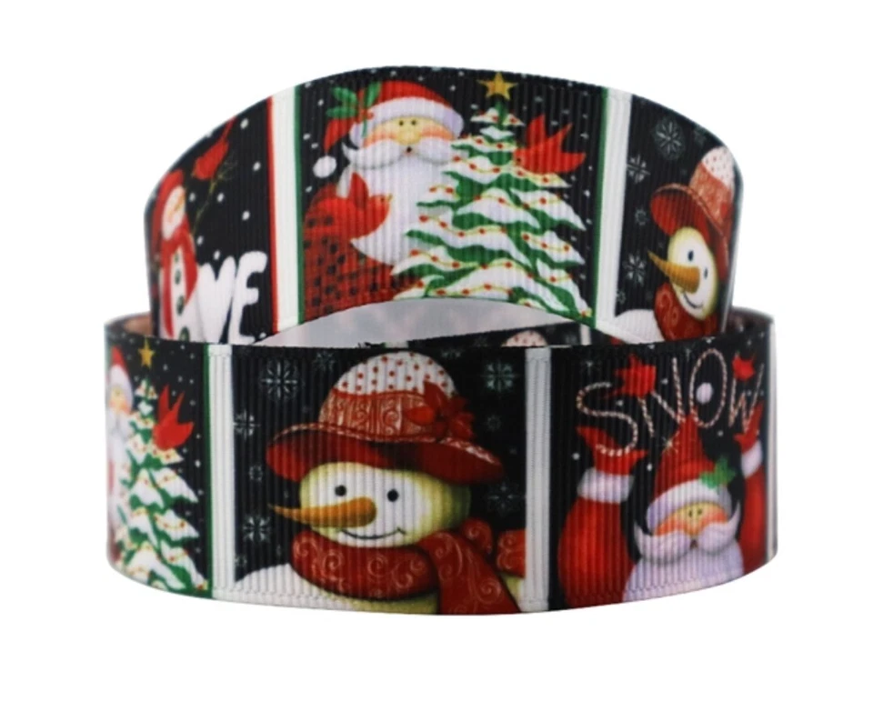 Christmas ribbon 1" grosgrain ribbon Santa snowman ribbon 5 Yds ships free - Image 1 of 1