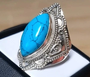 Natural Turquoise gemstone Ring, sterling silver 925, 8US - Picture 1 of 4