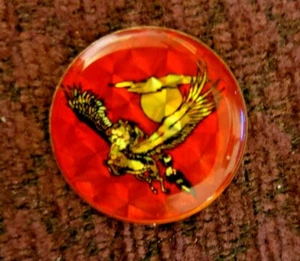 Vintage Enamel Pegasus Red Background Reflective Hat Pin Size 1" Diameter - Picture 1 of 1