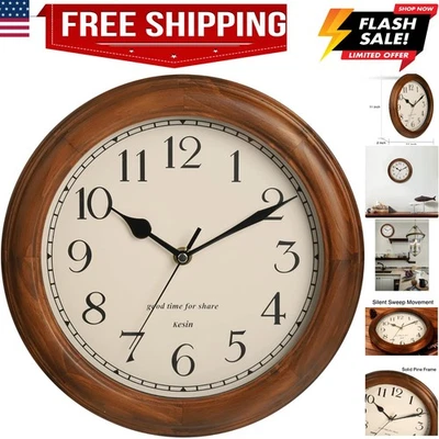 Wooden Wall Clock with Retro Design, 11 Inches Round Wall Clocks Battery Oper... - Image 1 of 4