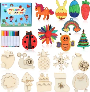 DIY Wooden Magnets, 36 Pcs Wooden Art Craft Supplies Painting Kit for Kids Party - Picture 1 of 12