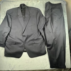 Vintage Chaps Ralph Lauren 2 PCS Suit Mens Wool 52R - Pants 50x30 Black Striped - Picture 1 of 24