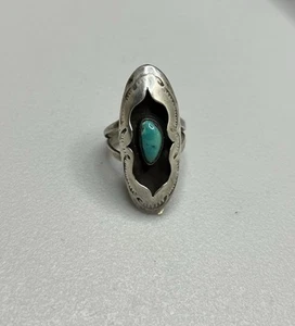 Gran Anillo Navajo Vintage Plata Esterlina y Turquesa Nativo Caja Sombra s9 5.9g - Imagen 1 de 7