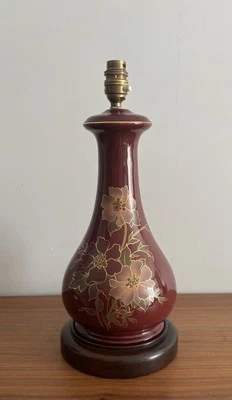 Vintage Vale Royal Table Lamp Ceramic 39cm Teak Base Burgundy - Image 1 of 4