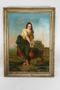 N89C28- Biedermeier Gemälde junge südländische Frau am Brunnen dat. 1842 - Picture 1 of 12