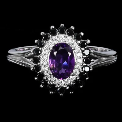 Anillo de plata de ley 925 amatista ovalada 7x5 mm espinela piedras preciosas joyería tamaño 8 Foto 1 de 4