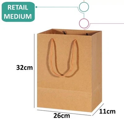 Medium Brown Kraft Paper Gift Bags 32x26x11cm 180GSM Recycled with Rope Handles - Image 1 of 4
