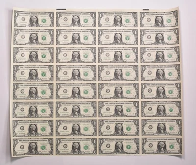 Lot (32) 2003 A $1 Chicago IL FRN Green Seal Uncut Sheet *8172 - Image 1 of 4
