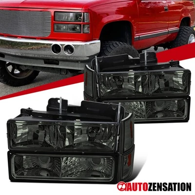 Fit 1994-1998 GMC C10 Pickup Sierra Suburban Smoke Headlights+Corner+Bumper Lamp Foto 1 de 4