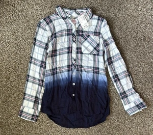justice Girl Size 8 Plaid Long Sleeve Button Down Brand New - Picture 1 of 4