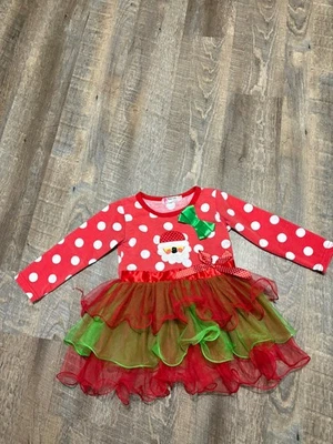 Girls' Christmas Santa Polka Dot Dress with Tulle Skirt Size Around 3-4 - Image 1 of 4