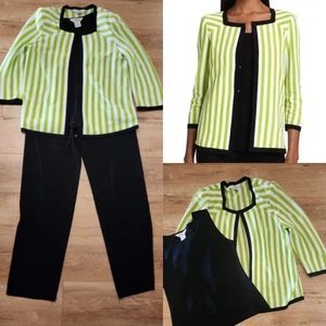 SET OF 3 Exclusively Misook  Neon Striped Cardigan + Black Tank Top + Pants M - Picture 1 of 17