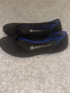 Rothys Shoes Womens 6.5  Round Toe Slip On Comfort The Flat Shoes Black Fabric - Picture 1 of 8