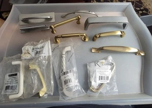 Mixed Lot of Drawer Cabinet Pulls Polished Brass/Brass Plated All Metal ~ Lot/12 - Picture 1 of 4