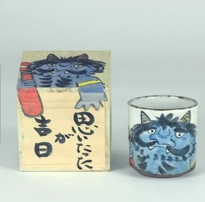 Japanese Kutani yaki ware Porcelain TEA CUP Blue Oni YUNOMI 330ml 3.5in Japan - Picture 1 of 2