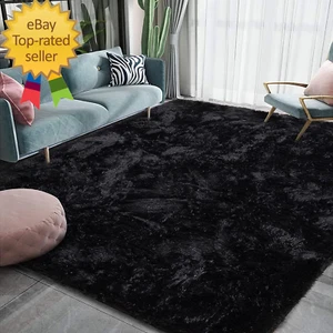 Black Area Rug for Bedroom, Fluffy Furry Shaggy Rugs for Living Room, Super Soft - Picture 1 of 12