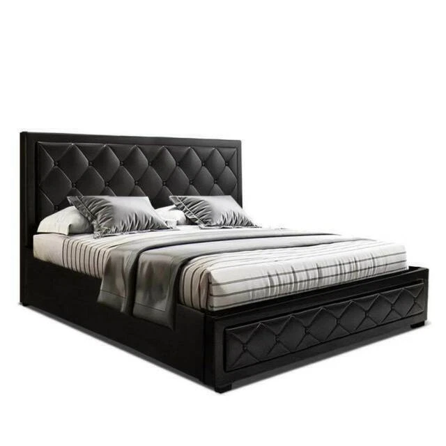 Artiss Tiyo Leather King Size Storage Bed - Black (BFRAME-F-TIYO-K-BK-ABC)